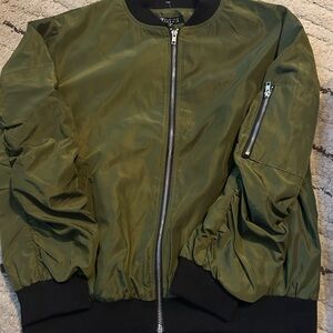 Zele Olive Bomber Jacket with Black Accents